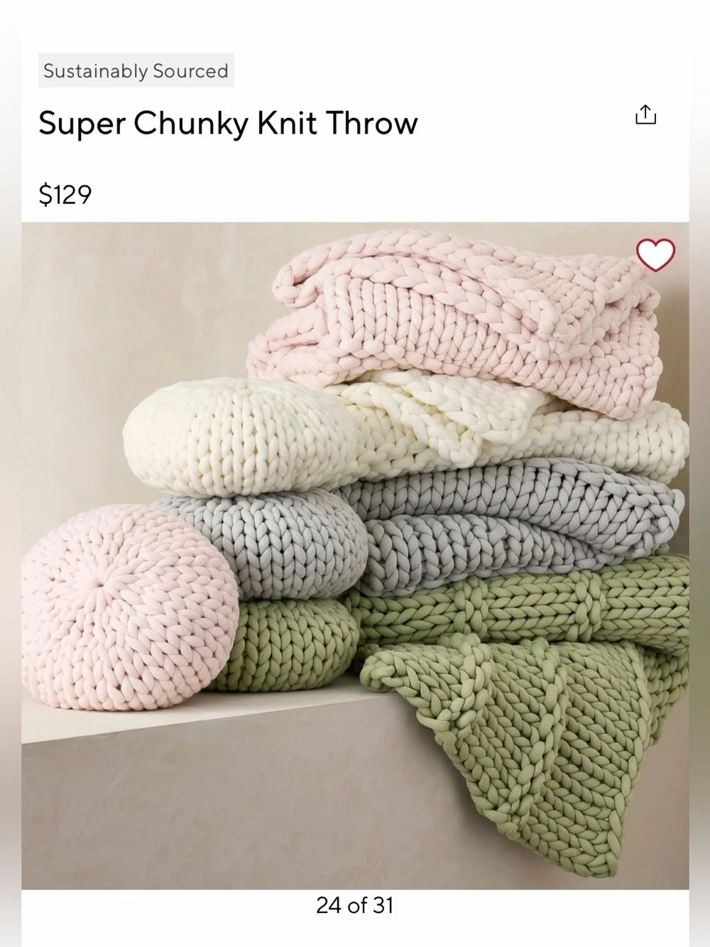 Pottery Barn Teen Super Chunky Knit Throw - Gray